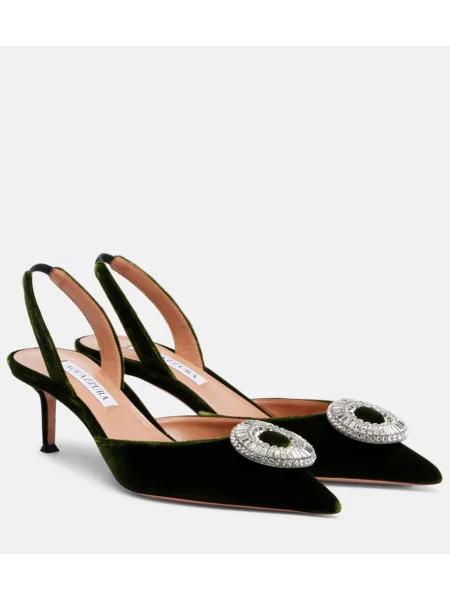 Pantofi cu toc Aquazzura de catifea slingback de cristal verde