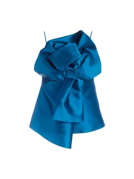 Lniany top Alberta Ferretti z kokardką niebieski