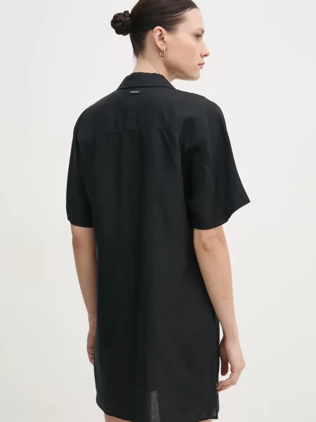 Šaty s příměsí lnu Calvin Klein mini oversize černá