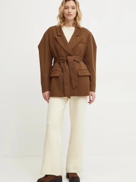 Піджак Answear.LAB двобортний однотонний коричневий