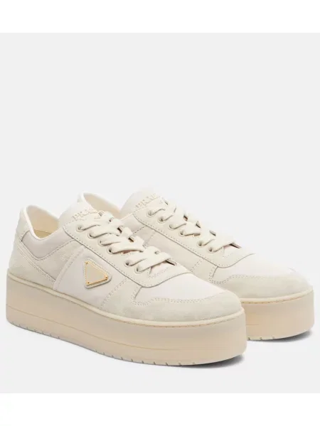 Sneakerși Prada din piele de căprioară alb