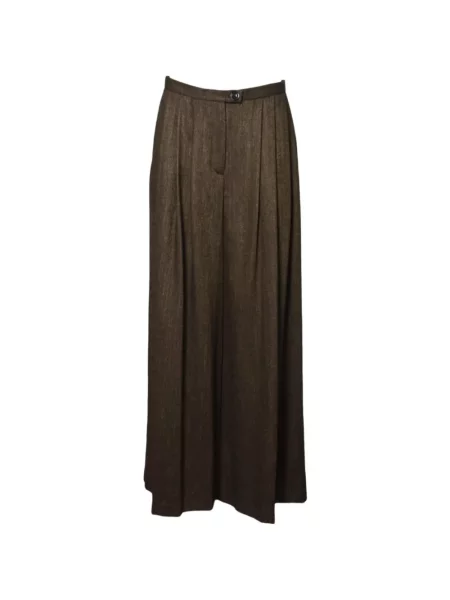 Pantaloni palazzo Solotre cu model herringbone maro