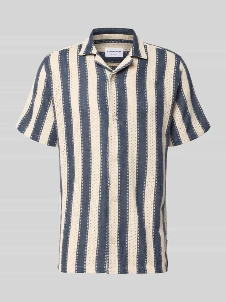 Nowoczesny krój modern fit koszula casualowa z kołnierzem z połami Lindbergh granatowa