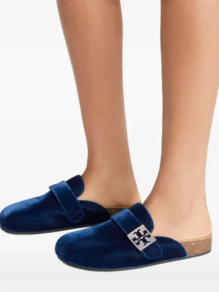 Papuče Tory Burch od samta s kristalima plava