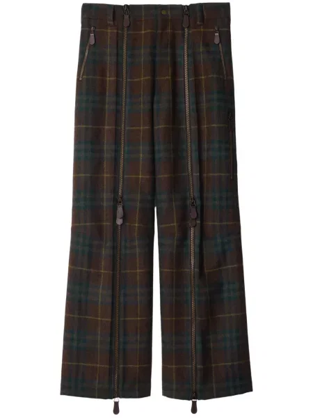 Pantaloni Burberry de lână în carouri maro