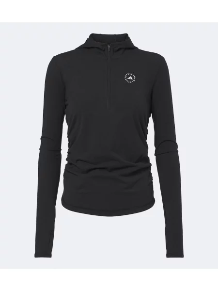 Hanorac cu glugă Adidas By Stella Mccartney din jerseu cu autograf negru