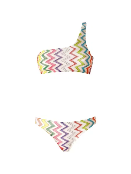 Bikini Missoni tricotate cu un umăr gol alb