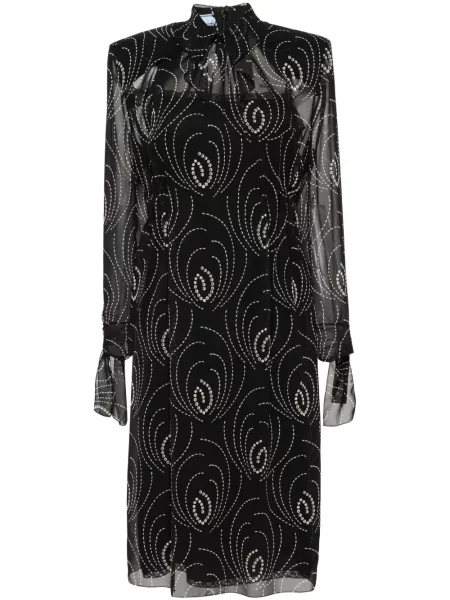 Rochie midi Prada din șifon cu imagine până la genunchi negru