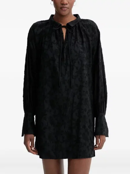 Lung rochie mini Munthe cu model floral cu legături negru