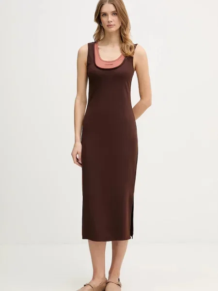 Calvin Klein Jeans sukienka midi prosta brązowy