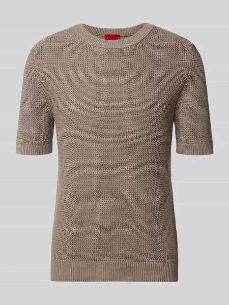 Sweter z dzianiny o kroju relaxed fit z czystej bawełny model SAFFON' Hugo beżowy