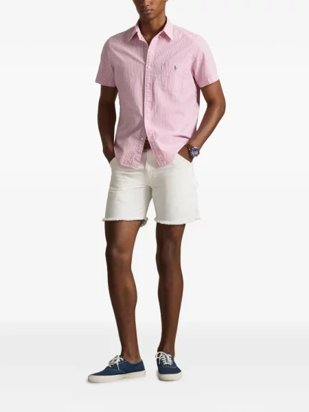 Tricou polo Polo Ralph Lauren cu glugă cu blană cu broderie roșu