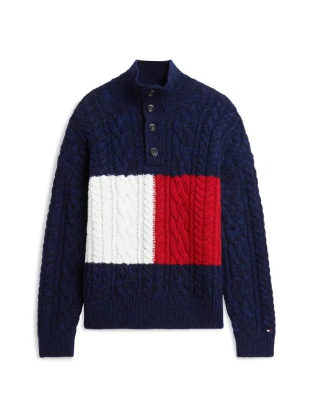 TOMMY HILFIGER Pulover temno modra / ognjeno rdeča bela