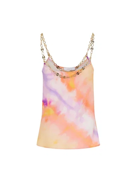 Jedwabny wielobarwność top Rabanne pomarańczowy