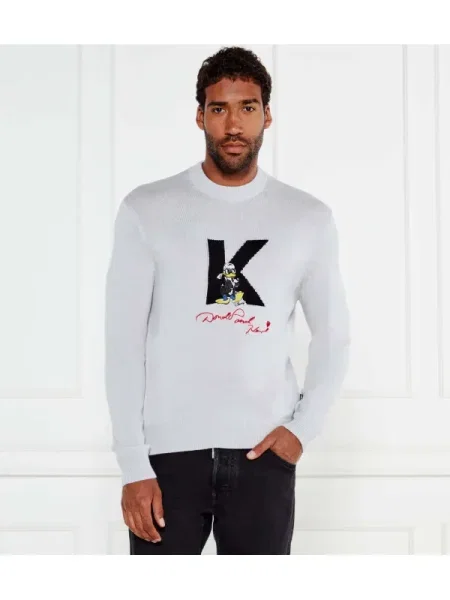 Karl Lagerfeld Kötött pulóver | Karl Lagerfeld X Disney gyapjú hozzáadásával szürke