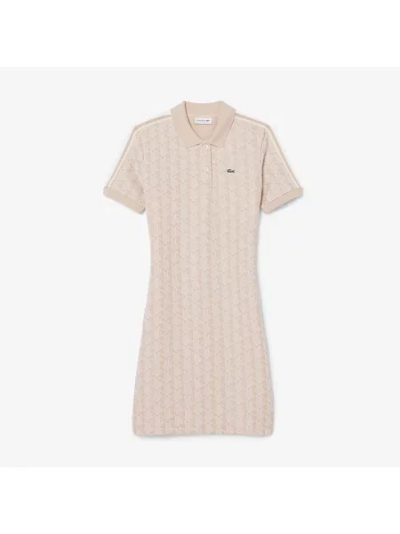 Lacoste Dopasowana Sukienka Polo Z Żakardowym Monogramem beżowa