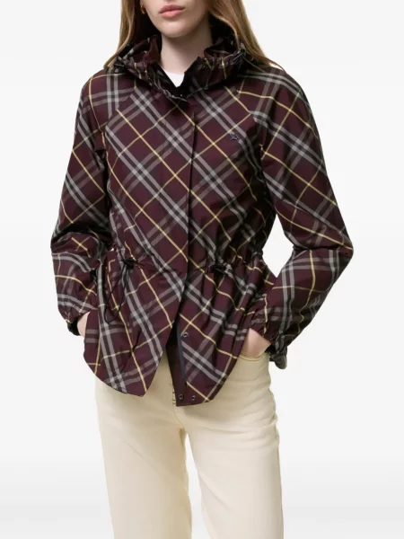Geacă Burberry în carouri cu glugă maro