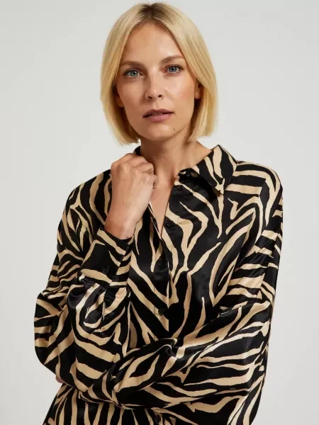 Rochie tip cămașă Moodo cu imprimeu animal print de costum negru