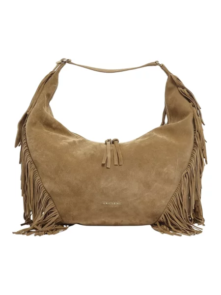 Torebka hobo Orciani z frędzli skórzana brązowa