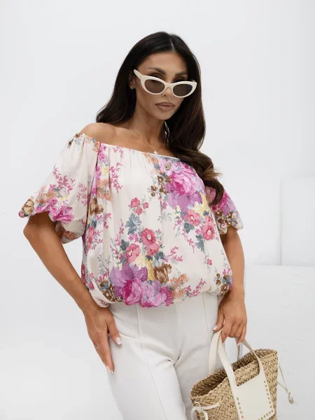 Bluză Italy Moda cu model floral alb