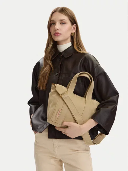 Calvin Klein Torebka Webbing Strap Canvas Small Tote beżowy