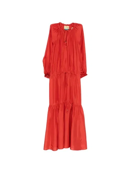 Maksi sukienka maxi Momoni z falbankami garniturowa czerwona