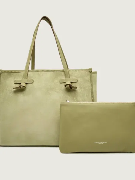 GIANNI CHIARINI Geantă shopper + borsetă MARCELLA | piele întoarsă verde