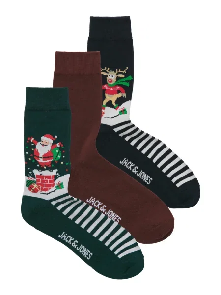 JACK & JONES Șosete JACSNOWY XMAS verde închis / roşu închis / negru alb