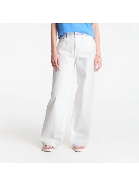 Blugi Calvin Klein Jeans The Wide Leg Raw Hem Chalk White 29 alb