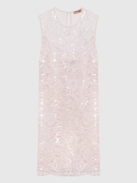 Сукня міні в мереживо з паєтками Twinset рожева