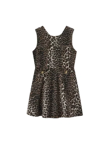 Mała sukienka jeansowa Ganni w panterkę garniturowa szara