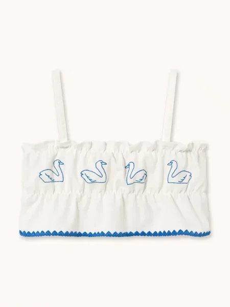 Tinycottons gyerek felső lenkeverékből SWANS BOWS LINEN TOP fehér