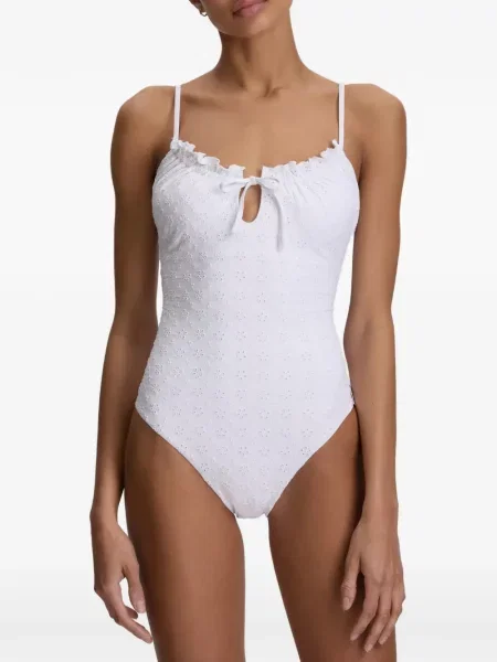 Costum de baie Polo Ralph Lauren în carouri cu decolteu în V galben