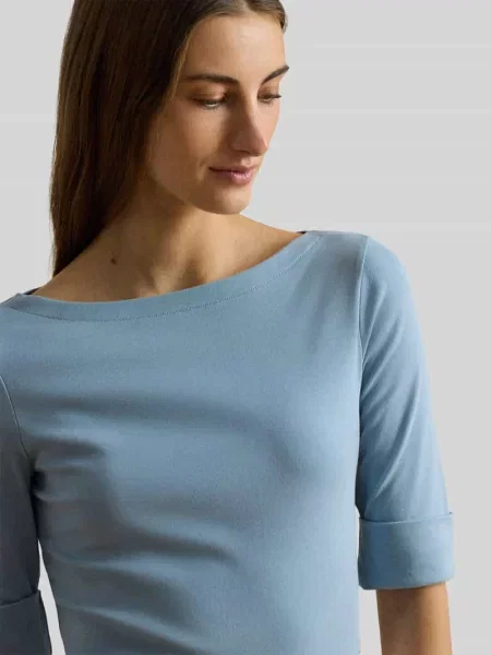T-shirt krój slim fit z czystej bawełny Lauren Ralph Lauren niebieska
