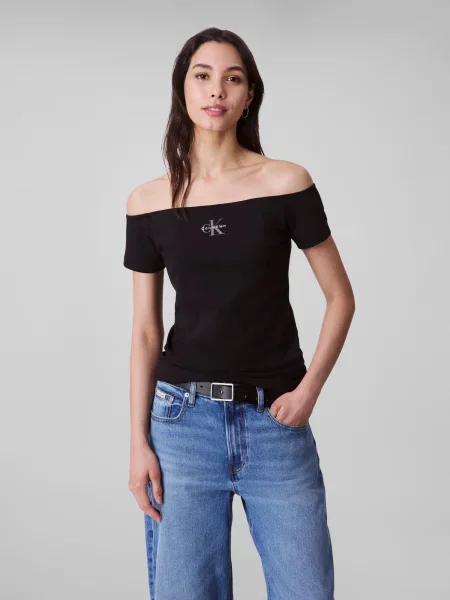 Calvin Klein Jeans Marškinėliai pilka / juoda balta
