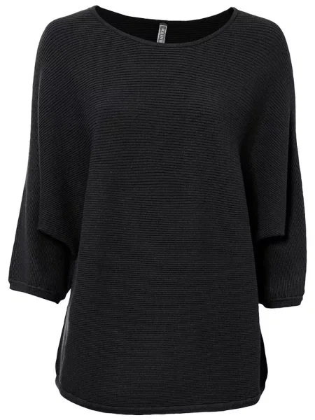 Sweter oversize w prążek z mieszanki czarny