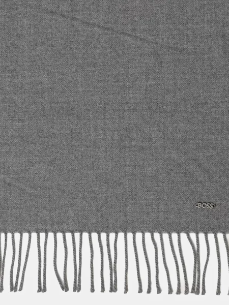 Шерстяной однотонный шарф Boss черный