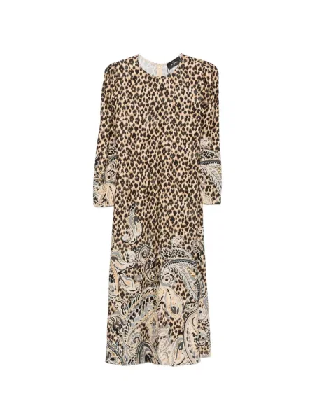 Rochie midi Etro cu imagine cu model leopard maro