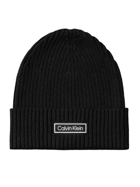 Calvin Klein Čiapka Patch Chunky Rib Cotton Beanie čierna