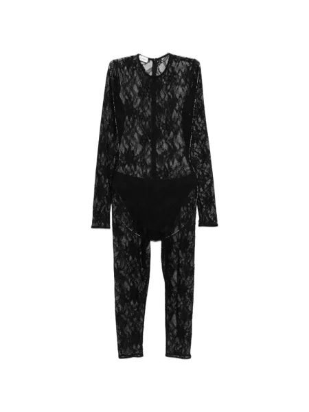 Salopetă The Andamane cu model floral din dantelă negru