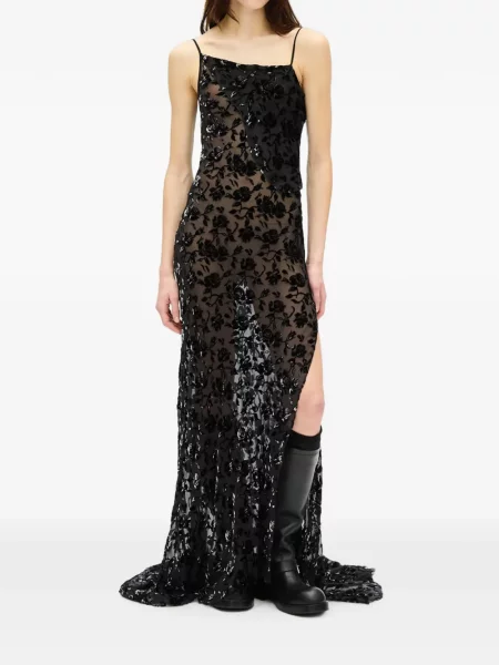 Rochie maxi Ann Demeulemeester cu model floral negru