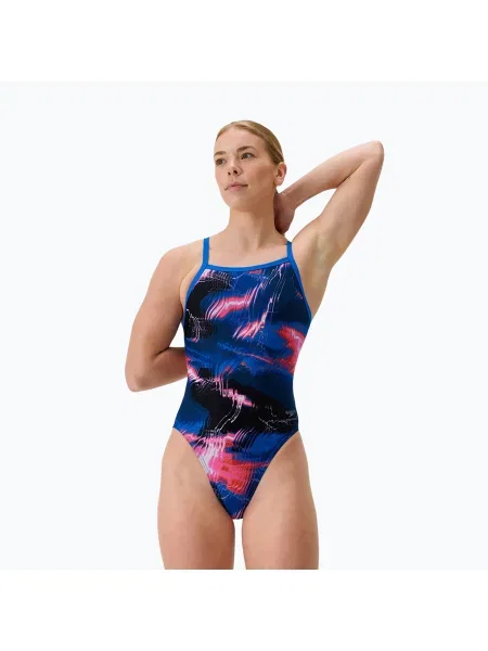 Дамски цял бански костюм Speedo FL Printed Turnback electro static/lagoon blue синьо