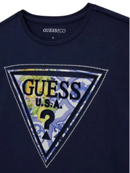 Guess Majica Mornarsko modra Relaxed Fit bela
