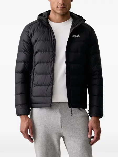 Geacă cu puf Jack Wolfskin cu glugă negru