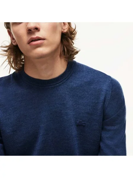 Sweter Lacoste w kolorze melanż z okrągłym dekoltem niebieski