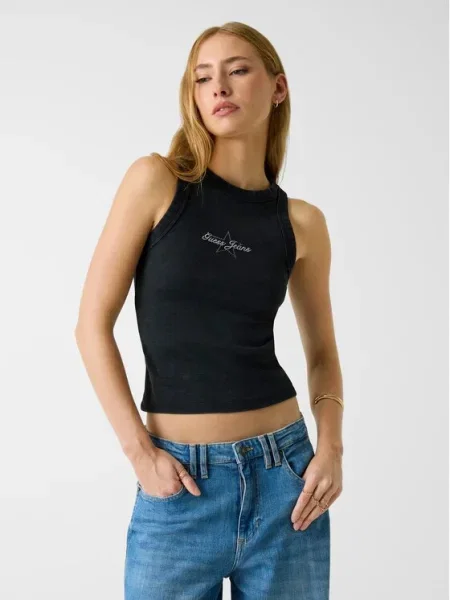 Guess Jeans Felső Classic Fit fekete