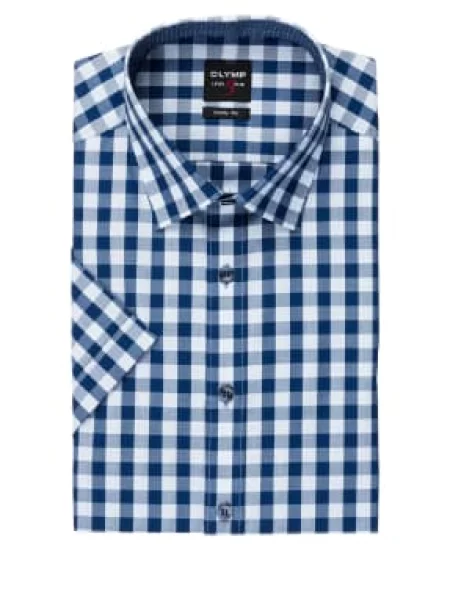 Olymp Košile S Krátkým Rukávem Level Five Body Fit modrá/ károvaná bílá