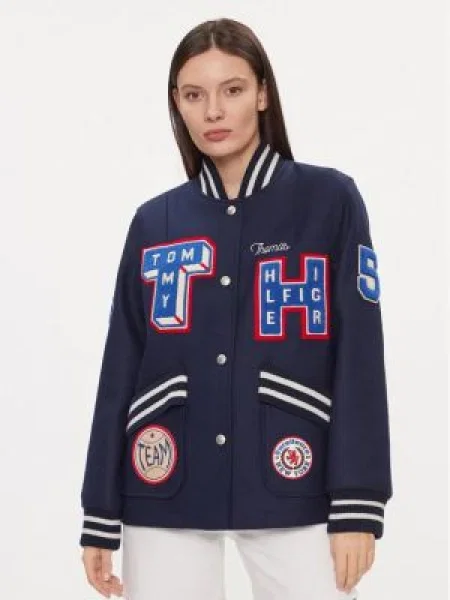 Tommy Hilfiger Bundy bomber Collegiate Wool Blend Varsity Tmavomodrá biela