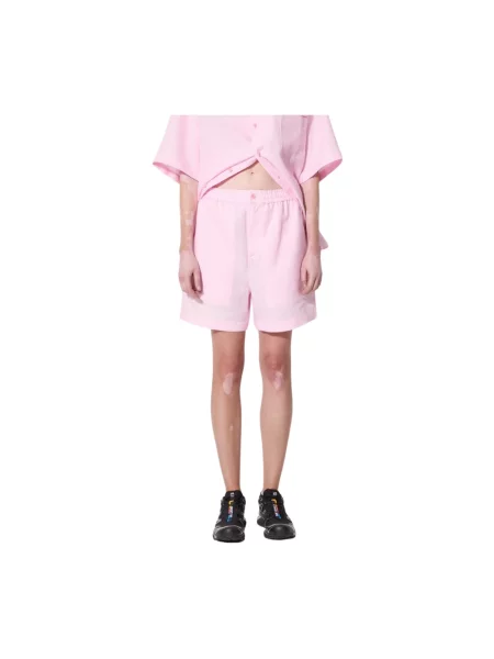 Pangaia szorty lniane DNA Linen Mid Length Shorts gładkie high waist różowy