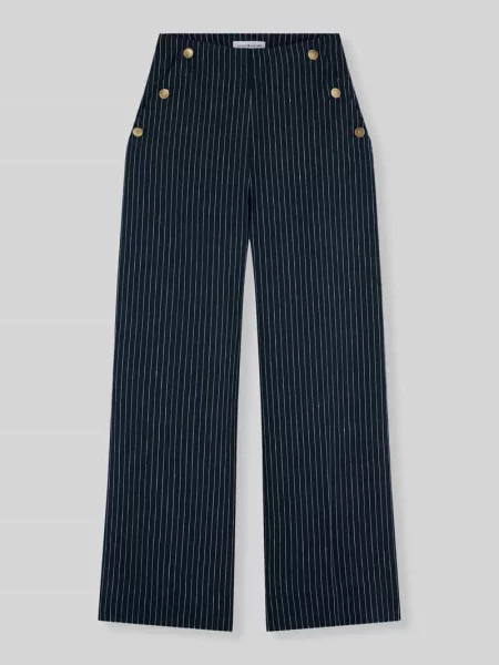 Spodnie z szerokimi nogawkami z mieszanka lnu Tommy Hilfiger niebieskie